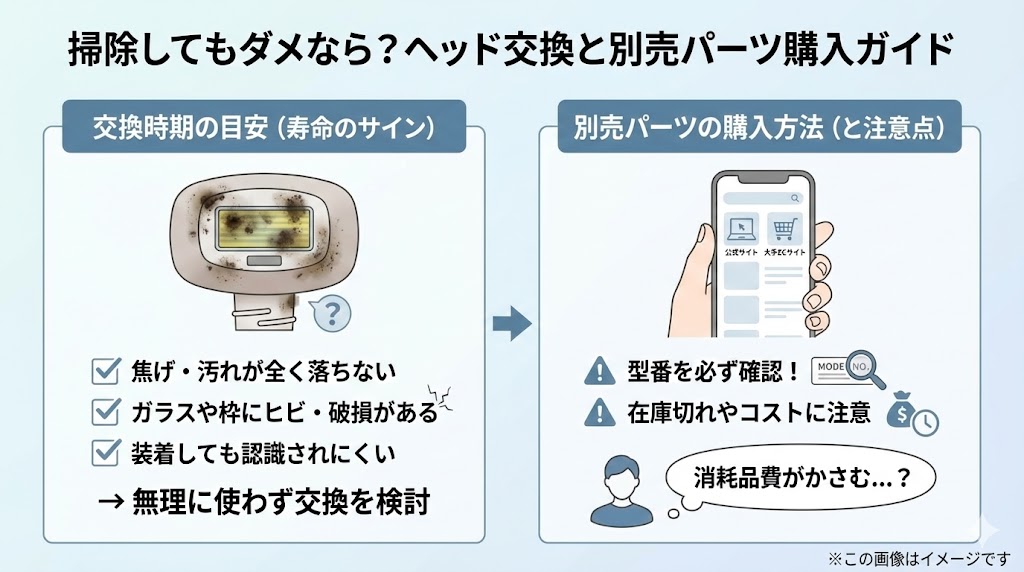 掃除してもダメなら?ヘッドの交換時期と別売パーツの購入方法