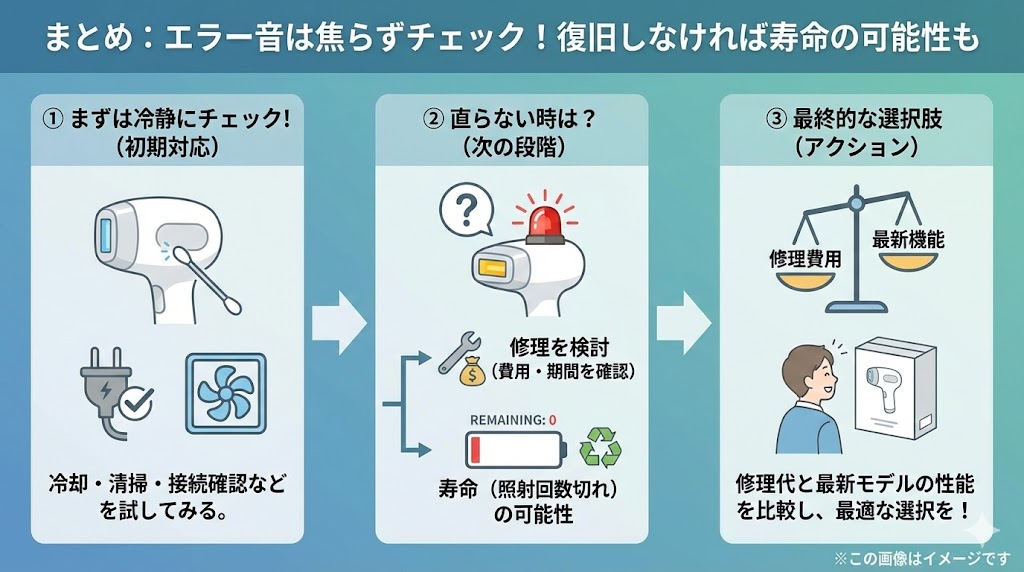 まとめ:エラー音は焦らずチェック!復旧しなければ寿命の可能性も