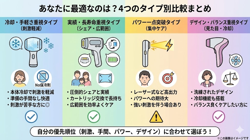 もっと比較したい人へ:ケノンやトリアも含めた「4大脱毛器」の選び方