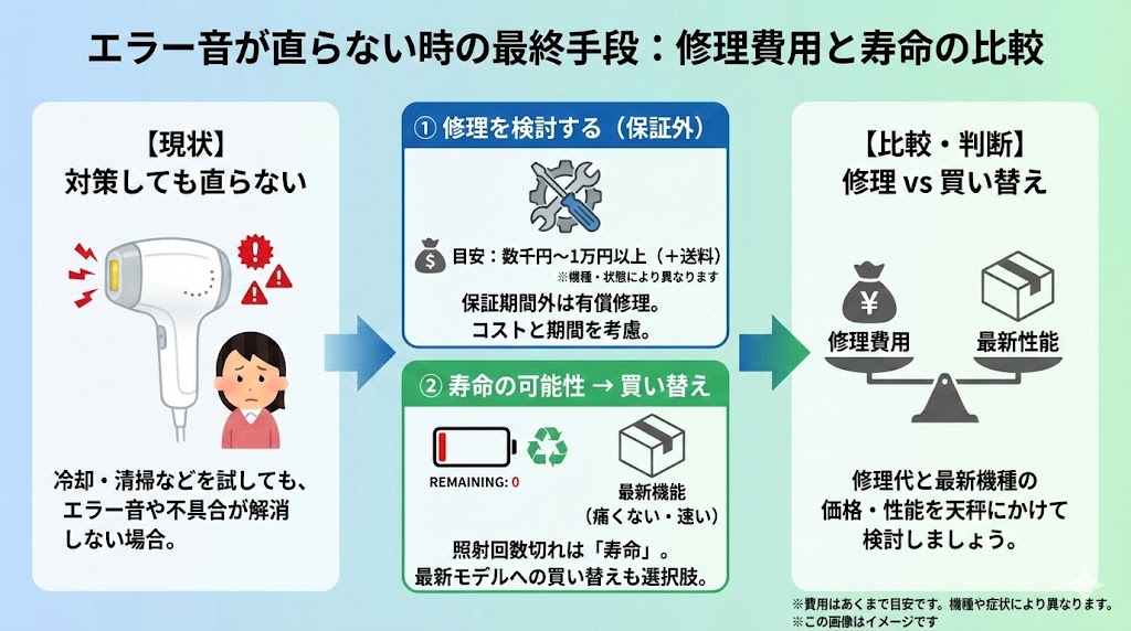 エラー音が止まらない・直らない時の最終手段!修理費用の目安と「寿命」の可能性